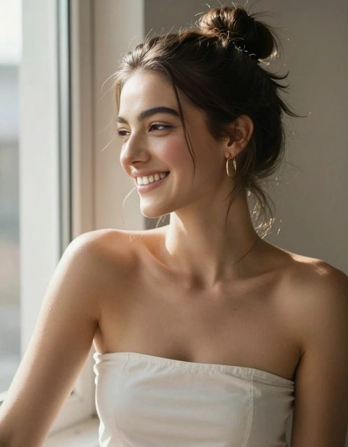 Vesper smiling by a sunny window