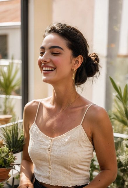 Vesper laughing outdoors
