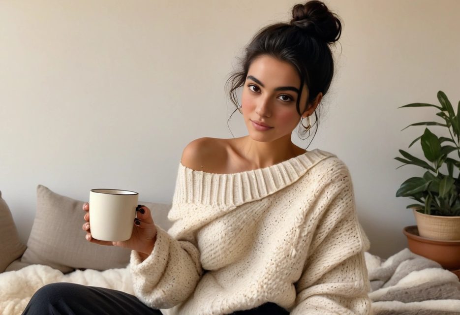Vesper relaxing with a coffee